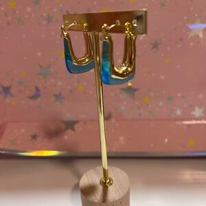 Gold and Blue Hoop Earrings